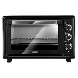MPM MPE-28/T MIni Oven, 28 liter, elektrische minioven, convectiefunctie, dubbele glazen deur, 6 verwarmingsmodi, timer tot 60 minuten, temperatuurinstelling tot 250 °C, zwart, 1500 W