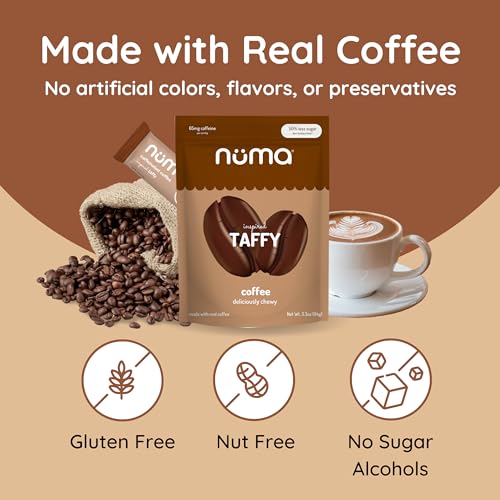 Numa Foods Coffee Chews - Caffeinated Taffy Candy, Low Sugar, High Protein, Low Calorie, All Natural & Gluten Free Candy with Caffeine - 3 Bags with 10 Coffee Candies Individually Wrapped - Thumbnail 5