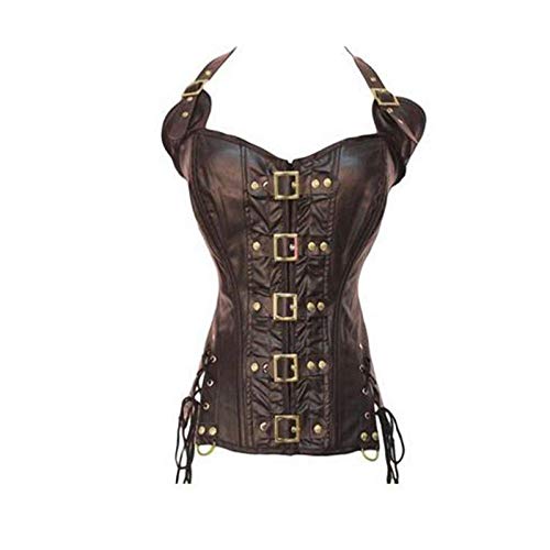 Nuisette Sexy Femme, Corset en Cuir-Marron_L Cover