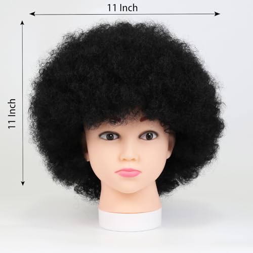 MKJVEN Small Afro Wigs for Kids 4-10,Adjustable Afro Kinky Wig 115Gram,Glueless Wear Natural Black Synthetic Disco Wigs for Daily And Cosplay(Small,1B)