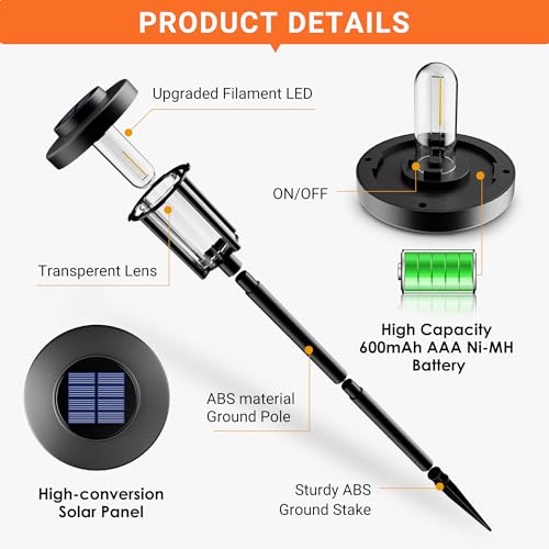 Solpex Solar Lights Outdoor Garden, 6 Pack LED Solar Powered Garden Lights, Waterproof Pathway Lighting for Patio, Landscape, Walkway(Warm White) - Image 6