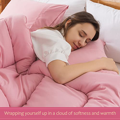 Whatsbedding Pink Comforter Set Twin, Lightweight All Season Soft Down Alternative Bed Comforter, Bedding Set With 1 Pillowcases, Twin Size, 64"X88" #TOP3