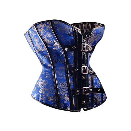 Wjccy Steampunk Corset Gothic Women Sexy Jacquard Clothes Boned Buckled Bustier Burlesque Overbust Lace (Color : Blue, Size : Xxl Code) #TOP4
