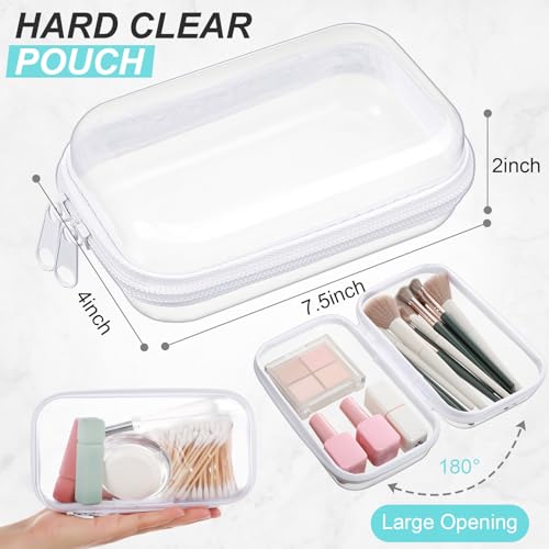 Hoolerry 3 Pcs Clear Hard Zipper Case Plastic Pouch Transparent Hard Case Clear Makeup Bag Portable Travel Organizer Bin for Cosmetics, Building Blocks, Puzzles(White,S)2