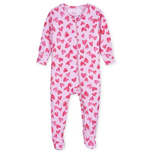 Gerber Unisex Baby Toddler Buttery Soft Snug Fit Footed Pajamas with Viscose Made from Eucalyptus, Heart Felt, 0-3 Months