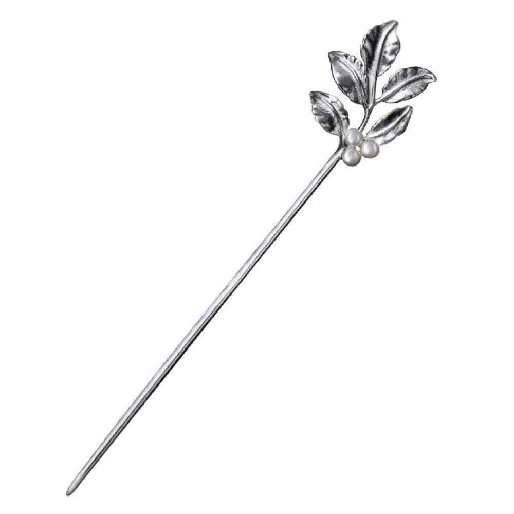 Bâton à cheveux en argent 925 avec épingle branches de feuilles