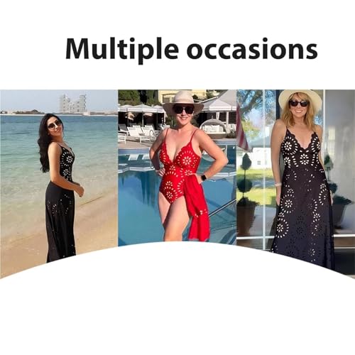 Vibecurve® Flower Hollow One Piece Swimsuit and Skirt Set Black Red Navy4