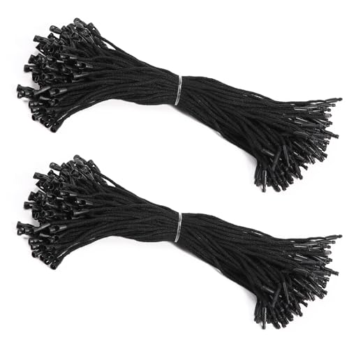 1000Pcs 7.7Inch Thick Black Hang Tag String Cotton with PP Plastic Locks,for Labels,Tags, Boutiques, Online Stores, Jewelry Shops, Craft Projects