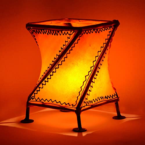 Orientalische Tischlampe Cyclone Orange 15cm Nachttischlampe Handgefertigtes Gestell aus Eisen Lampenschirm aus Echtem…