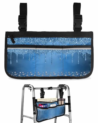 Walker Basket Accessories Blue Diamond Wheelchair Bag with Cup Holder for Folding Walker-Water Resistant Home Decor Luxury Bling Water Drop Seniors Walker Tray Pouch