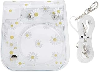 Small Camera Bag, Daisy Print Camera PVC Case with Shoulder Strap and Removable Lens Cover for Fujifilm Instax Mini 11/9/ 8