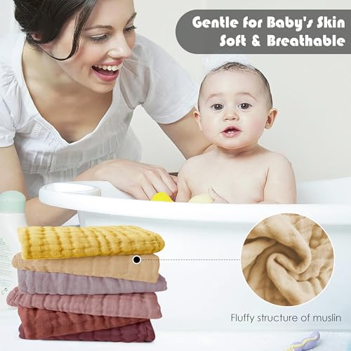 Image of Ease Cubs 12 Pack Muslin Washcloths for Baby - 100% Cotton Baby Wash Cloths for or Baby Face Body Comfy and Soft for Newborn Infants Kids Girls and Boys - 12 inchx12 inch - Brown, Honey and Bean Paste Series