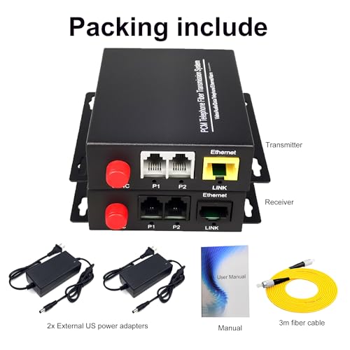 Image of 2 Channels POTS Telephones and 10 /100Mbps Ethernet Over Fiber Optic Extenders FC-FC Singlemode up 20Km Support Called id Ring and Fax No Delay A Set