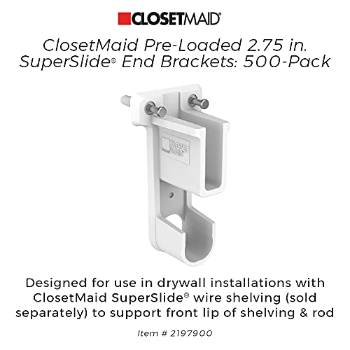 ClosetMaid 21979 Pre-Loaded 2.75-Inch SuperSlide End Brackets with Anchors for Wire Shelving, 500-Pack