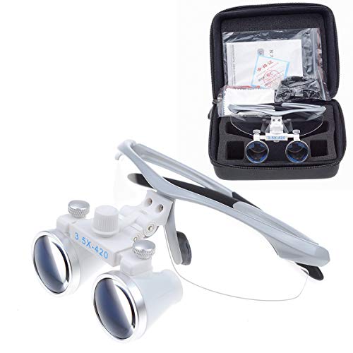 Binocular quirúrgico con lentes antivaho 3,5 X 420 mm Vidrio óptico para trabajo a distancia (plateado)