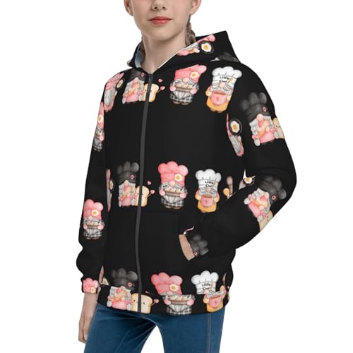 Baker Gnome Kids Pullover Hoodies Boys Zip Up Sweatshirts Girls Athletic Clothes with Pocket