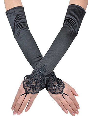 LOVARTS BEAUTY Guante largo negro blanco Guantes de Satén Mujer Vintage Guantes hasta los Codos Novia Accesorios Guantes Largos para Boda Fiesta Accesorios (Negro-48cm) Cover