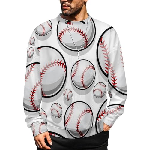 MoBlinko Baseball Softball Ball Mens Sweater Crewneck Sweater 2XL Lightweight Sweaters for Men Long Sleeve Pullover