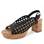 Black Embroidered Raffia With Cork Heel