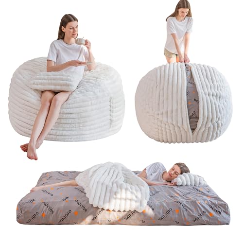 Image of MAXYOYO Giant Bean Bag Chair Bed with Pillow, Convertible Beanbag Sofa to Floor Bed, Lazy Chair Couch with Removable Cover, High-Density Shredded Foam Filling, Cozy Lounge for Bedroom Living Room