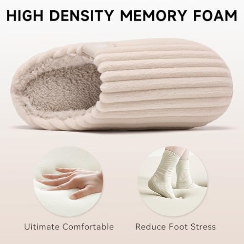 Guyarns Chaussons Femmes Hommes Hiver,Chaud Pantoufles Femmes En mousse à mémoire de forme Velours côtelé Semelle antidérapante Slippers confortables pour l'intérieur l'extérieur(Beige,38/39 EU) – vue 6