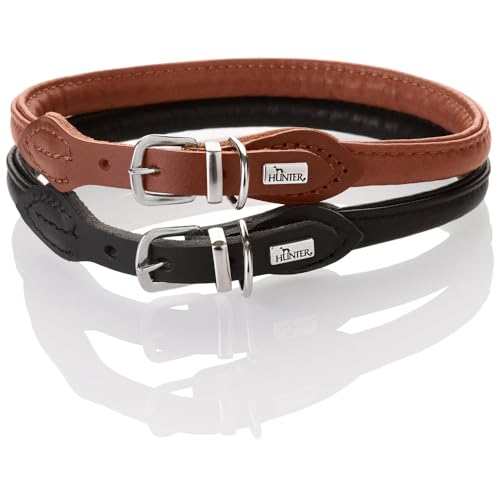 HUNTER Hundehalsband Round & Soft Canadian UP, Farbe: Cognac, weiches, geschmeidiges Leder, klassisch, fellschonend, rundgenäht, nachhaltig, Made in Germany, Größe: 32