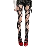 BrightGlow Sexy Netzstrumpfhose Damen Zerrissene Strumpfhose Punk Netzstrümpfe Blumen Spitze Muster Strumpfhose Elastisch Hohe Taille Fischernetz Mesh Strümpfe Fishnet Stockings Schwarz Einheitsgröße
