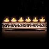 6 Set Ivory Luminara Flameless Candles with Antique Bronze Recharging Base with Timer Remote Included