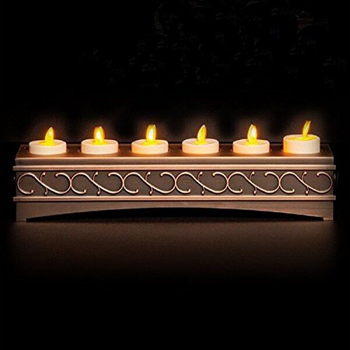 6 Set Ivory Luminara Flameless Candles with Antique Bronze Recharging Base with Timer Remote Included