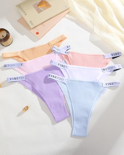 Image of FINETOO Womens Underwear Cotton High Cut String Bikini Panties Low Rise Hipster Ladies Sexy Cheeky Underwear 6 Pack