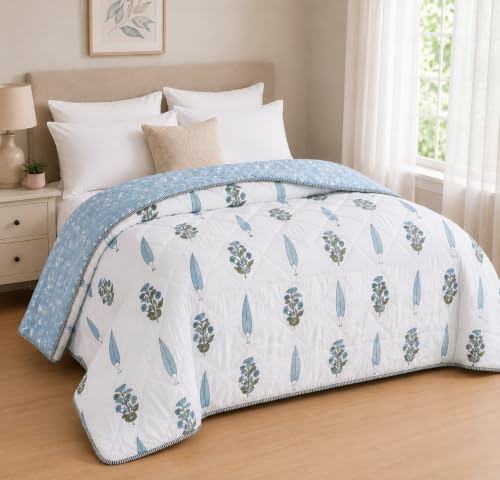 Image of RRC Cotton Jaipuri Comforter for Double Bed | Floral Print Lightweight Rajai | 200 GSM AC Quilt | Soft Breathable Summer Quilt | Pack of 1