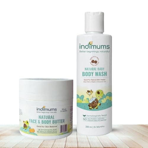 Image of Indimums Skin Bundle | Parent Saver Pack | Baby Body Wash 200ml + Face and Body Butter 100gm | Supports Baby Skin Barrier | No SLS, No Emulsifiers, No Preservatives | For Babies & Kids