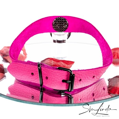SiaLinda: Halsband Elchleder aus Finnland, pink/rosa, pur oder mit O-Ring nach Wahl Normale Länge/Ohne