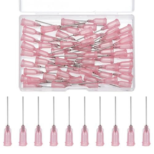 FINGERINSPIRE 60 Pcs 20G Aiguille de Distribution à Pointe Émoussée Avec Luer Lock 42.5mm Long Aiguilles Émoussées de Précision Plastique Rose Avec Pointe Acier Inoxydable 201 pour Encres Liquides