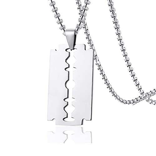 Xusamss Hip Hop Titanium Steel Blade Model Dog Tag Pendant Razor Necklace,24
