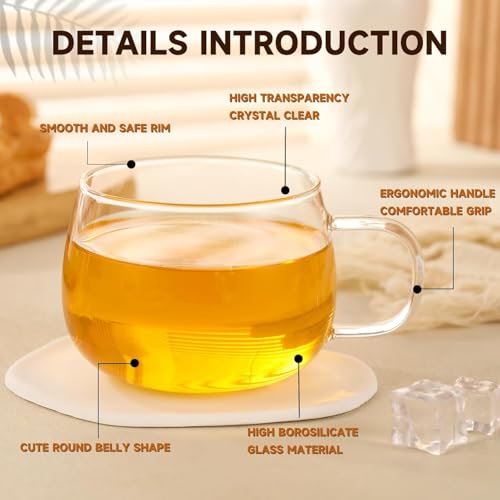 Image of PrimeWorld Glass Tea Cups Set of 2, 360ml | Clear Borosilicate Glass Teacups with Handle for Tea Lovers | Dishwasher & Microwave Safe Large Coffee Mugs for Espresso, Cappuccino, Latte & Juice