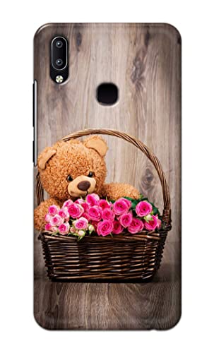 Image of PRINTFIDAA Roses and Teddy Bear in The Wicker Hard Back Cover for Vivo Y91 / Vivo Y95 Back Cover -(P6) KAT1004