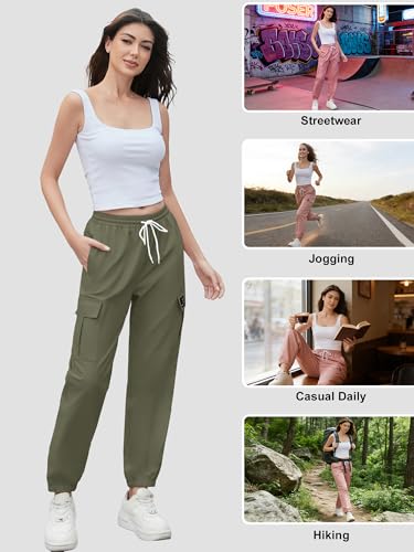 Image of Cromoncent Girls&Womens Cargo Pants Elastic Waist Lightweight Outdoor Jogger Pants, 6 Years - XX-Large