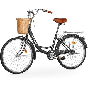 Outroad Beach Cruiser Bike, 24/26 inch Commuter Bicycle for Adult and Women,High-Carbon Steel Comfortable City Bikes with Rear Rack and Basket, (Black/Pink/White/Green/Purple)