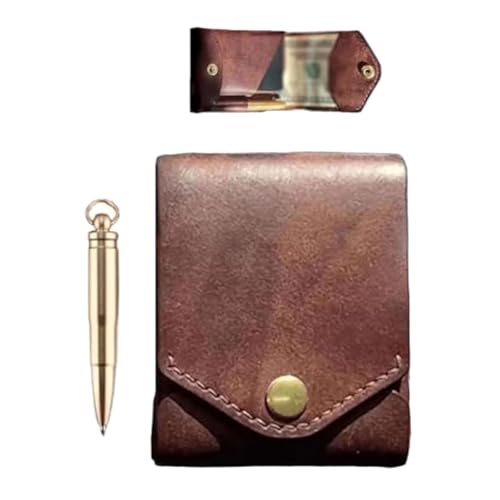 Vintage Handmade Leather Wallet, Leathers Business Card Holder Compact Wallet, Leather Card Wallets, Multifunctional Compact Wallet with Pen Slot, Holds 4-8 Cards + Cash (1pc)