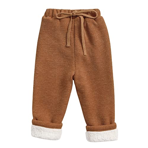 Jungerhouse Unisexe Enfants Élastique Taille Coton Hiver Chaud Pantalon en Polaire Bébé Garçons Filles Trousers Bottoms 1-5 Années (18-24 Mois,Brun) Cover