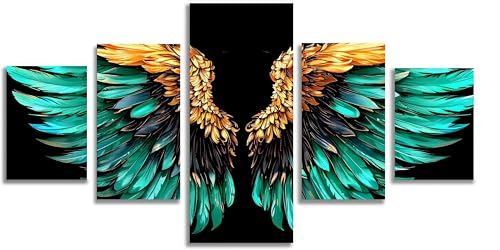 Diamond Painting Plume et Aile Mefooge | Kit Complet de 5 Tableaux de Broderie Diamant 150x75cm
