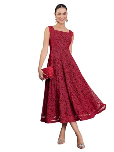 Image of Miss Chase Women's Round Neck Sleeveless Floral Ruffled GatheKnee-Long Skater Dress