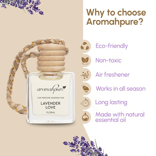 Aromahpure Premium Car Perfume Hanging Pod |10 ML |French Lavender Fragrance Car Air Freshener |Natural Fragrance Oils in Glass Bottle with Wooden Diffuser Lid |Last Upto 30 Days, IFRA Certified (Image - 5)
