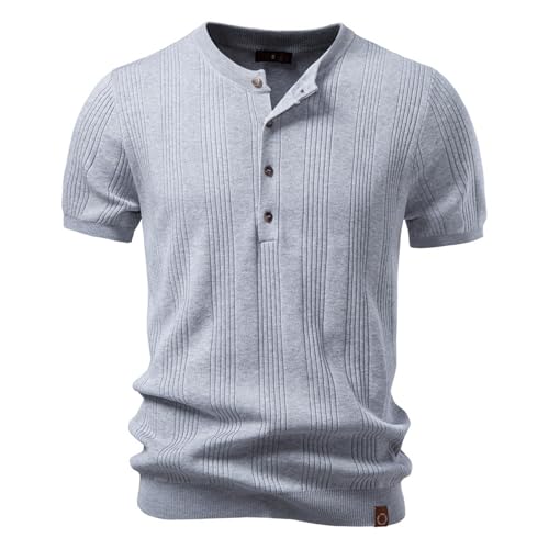 Chemises Henley pour hommes coupe slim manches courtes tricot t-shirt 4 boutons gris M