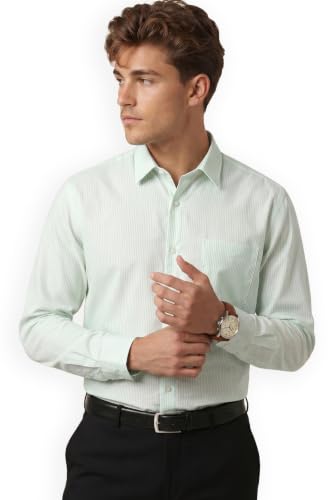 Image of Peter England Men's Slim Fit Full Sleeve Pin-Striped Formal Shirt | Cotton-Rich | Wonder Fabric | Pin Point Oxford