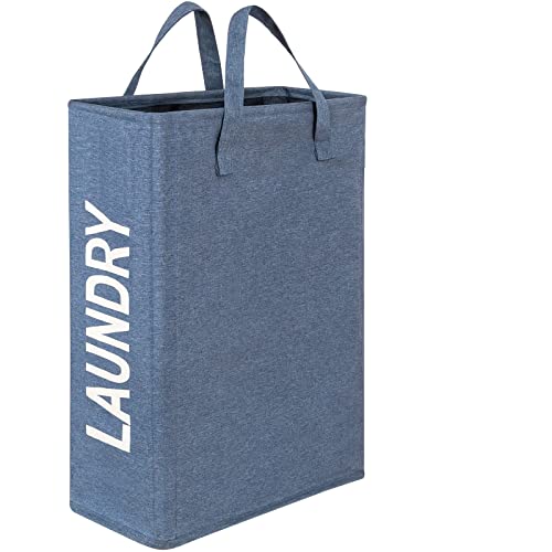 Chrislley 45L Slim Laundry Hamper Narrow Laundry Basket with Handle Foldable Dirty Clothes Portable Skinny Hamper Organizer Storage Bins (22 inches, blue1)
