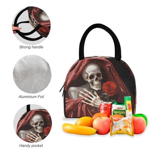 Backpack Lunch Box Set Large Capacity Travel Backpacks and Insulated Lunch Bag for Commute Hiking Picnic Skeleton with Rose Print4