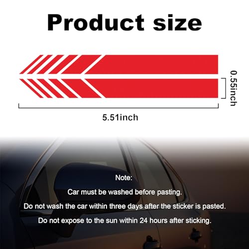Image of Augeny 2 PCS Car Rear View Mirror Stickers, Waterproof Vinyl Auto Side Rearview Mirror Stripes, Universal Reflective Anti-Collision Striped Warning Decal for Most Vehicles (Red)
