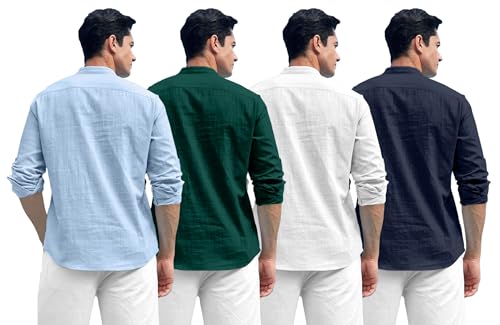 Image of Zombom Combo of Men's Solid Cotton Polyester Blend Full Sleeve Mandarin /Chinese Collor Straight Kurta Shirt (Pack of 4)